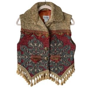 Vintage 90's Paco Soler Bohemian Tapestry Vest with Fringe Size M/L